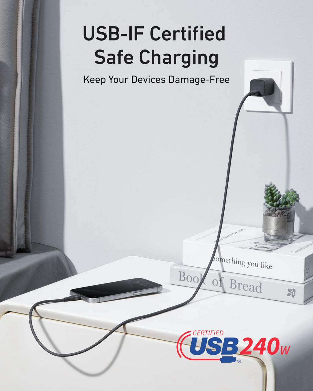 Anker USB-C to USB-C Cable (3 ft / 6 ft, 240W, Upcycled-Braided, 4-Pack)