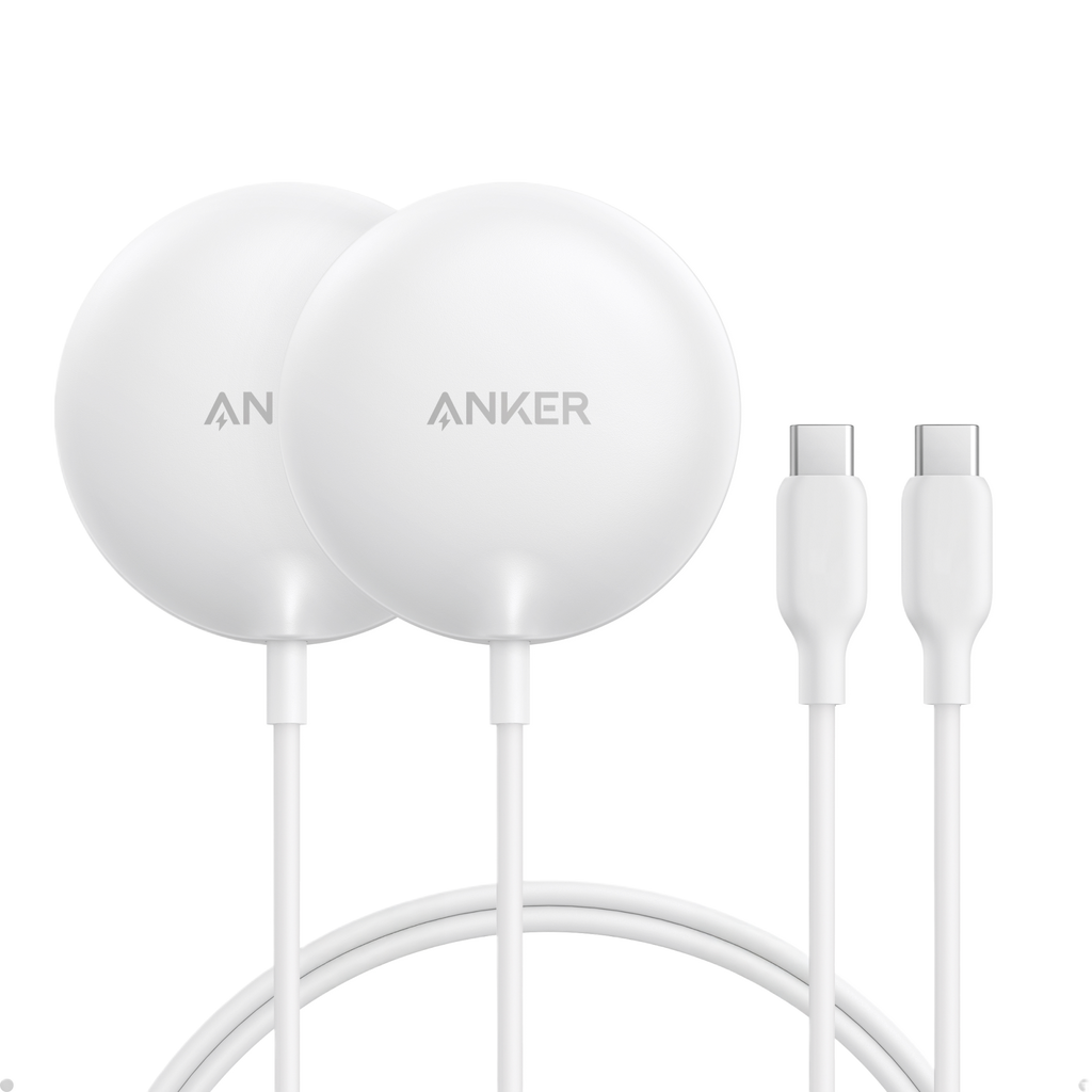 Anker round wireless charger white with two Type-C cables for fast charging