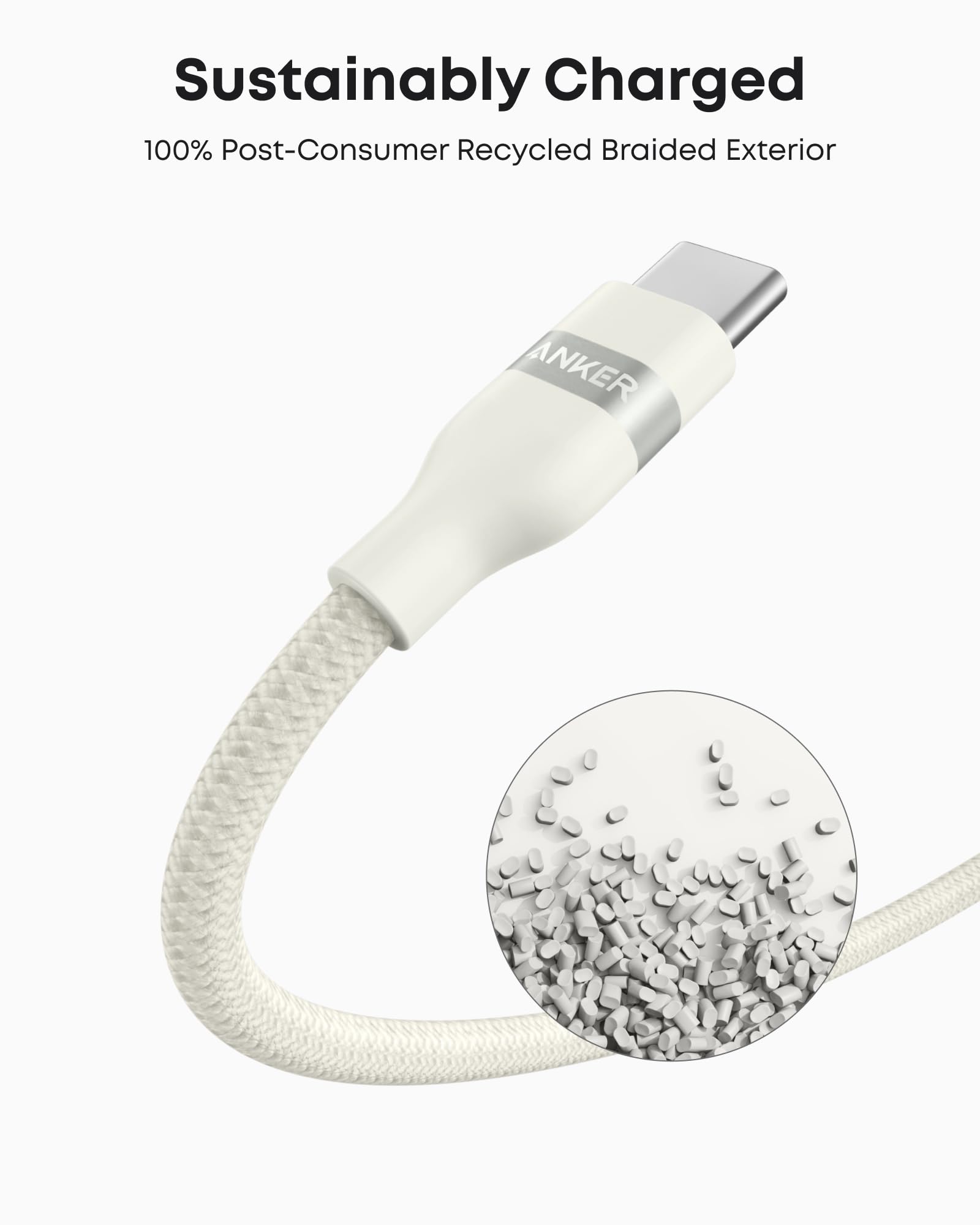 Anker USB-A to USB-C Cable (3 ft, Upcycled-Braided, 2 Pack）